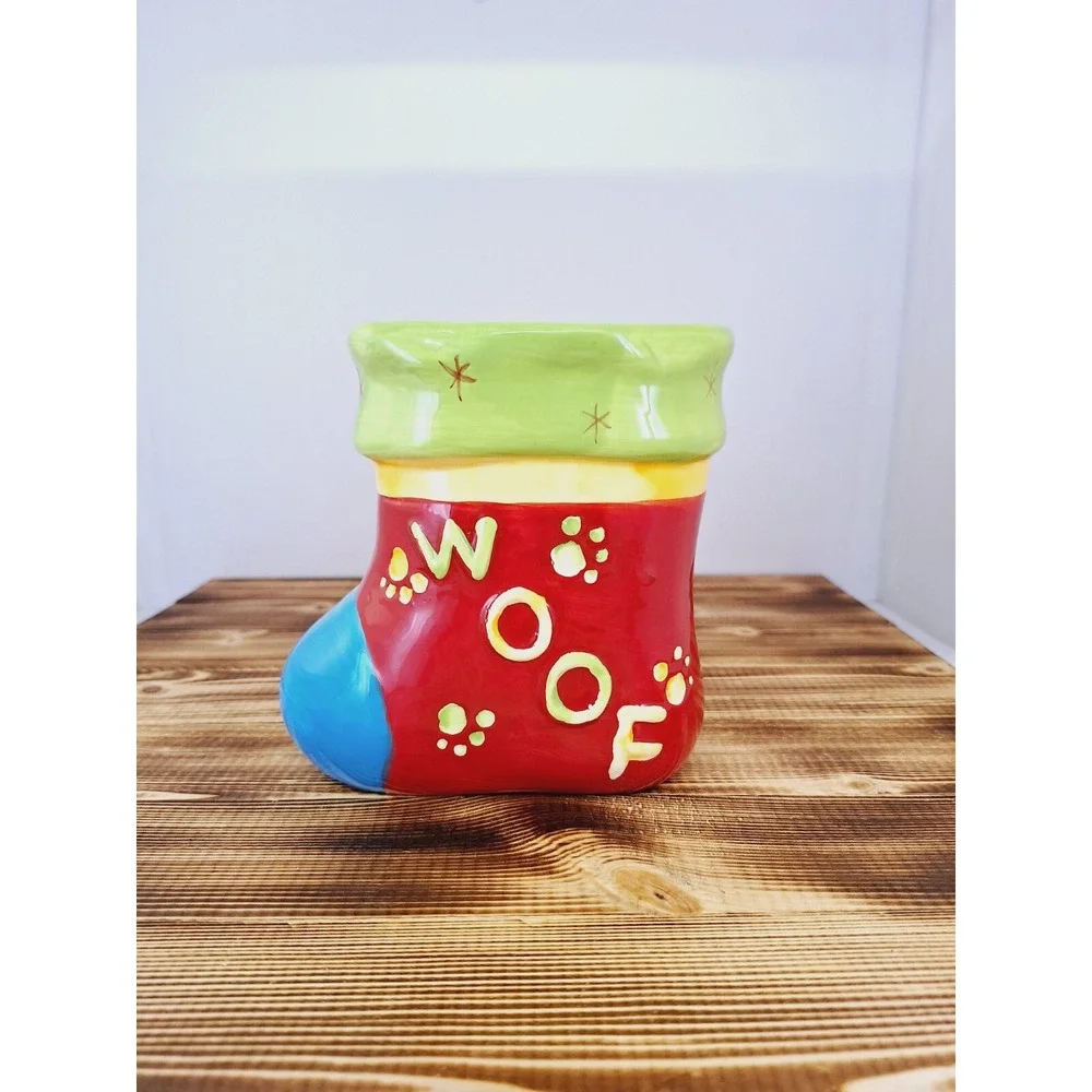 FOR YOUR Dog Treats Ceramic Cookie Jar Vintage‎ Stocking Christmas No Lid 